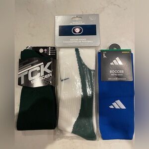 NWT Double Soccer Socks TCK Adidas Nike size large green white blue sport